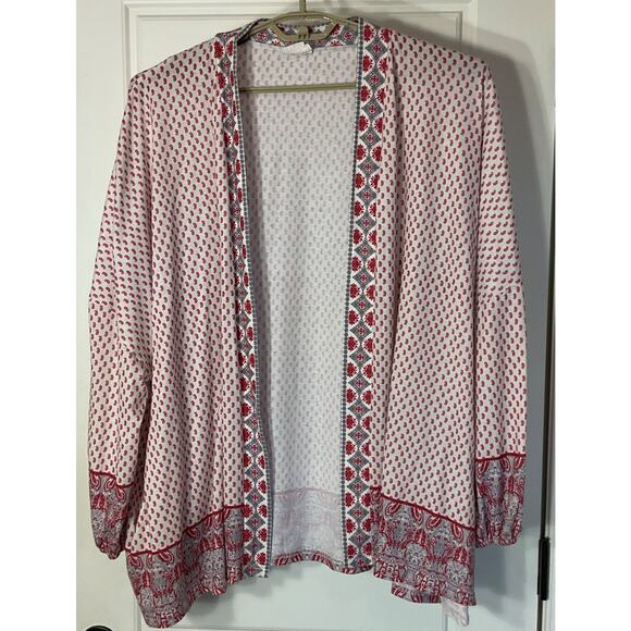 Simple Suzanne Betro Off White Pink Gray Open Front W/Pockets Kimono 2X - Picture 1 of 7